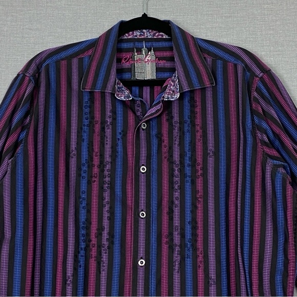 Robert Graham Classic Fit Shirt Mens XL Cotton Button Down Contrast Collar Cuffs - Picture 4 of 12